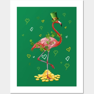 Clover Flamingo & Hearts St. Patricks Day Irish Proud Girls Posters and Art